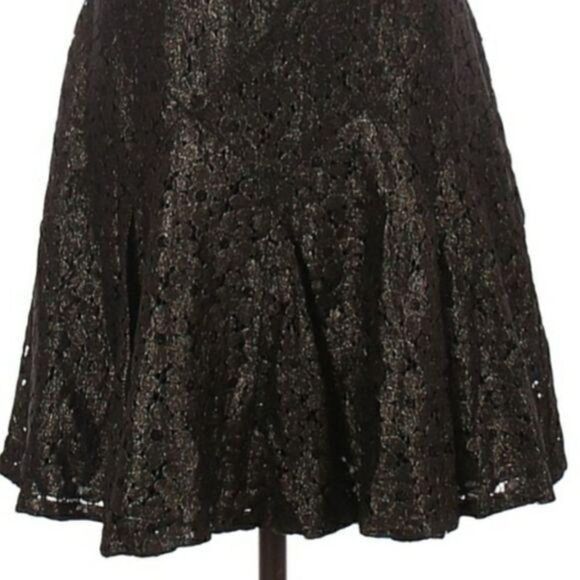 Anna Sui Goth Witchy Black Lace Skater Skirt Full Ribbon Gold Highlights Sz 4 - Picture 8 of 11